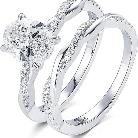 2ct Moissanite Ring Oval Cut 925 Sterling Silver Twisting Infinity Pave Sets - Picture 1 of 4